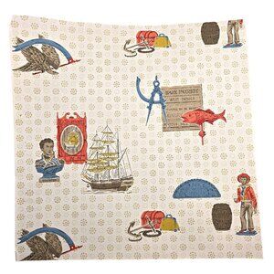 Vintage Wallpaper Sample Sheet 70s Retro Maritime Ships Craft Supply Dollhouse
